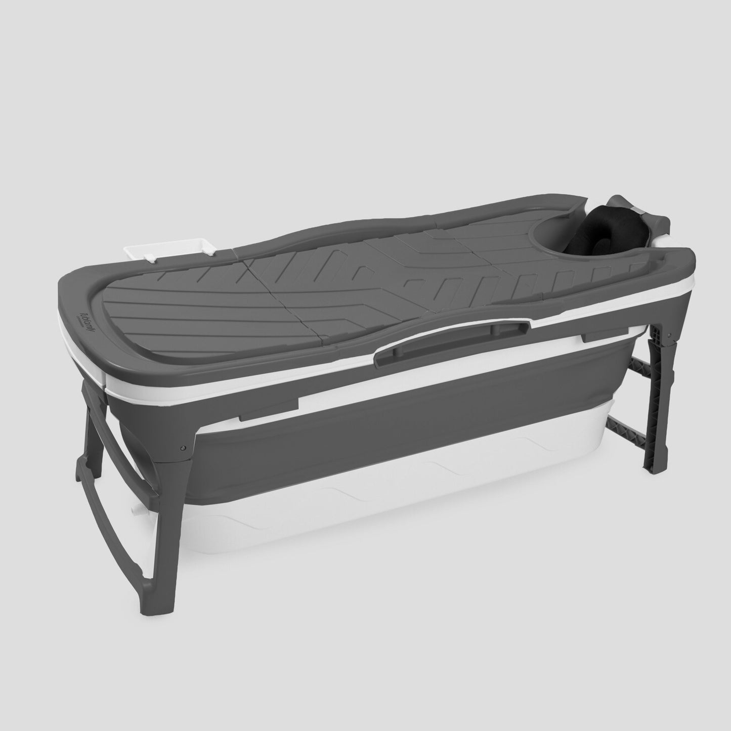 Foldebadekar til voksne med låg - 143cm/grå. Ekstra 300 cm. luksusslange, sort badepude samt ekstra prop inkl. Værdi kr. 698,-.