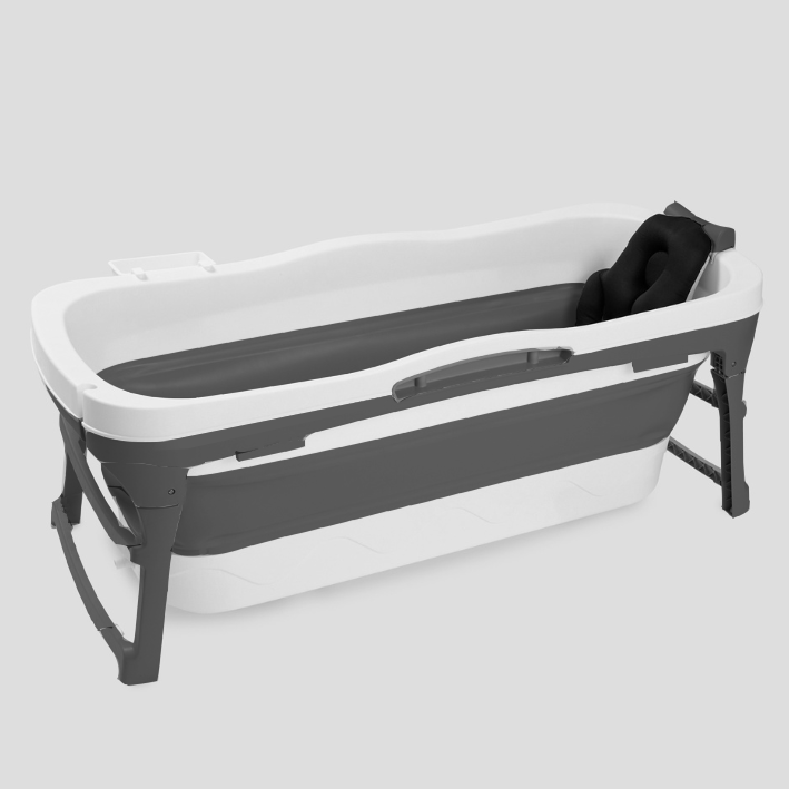 Foldebadekar til voksne med låg - 143cm/grå. Ekstra 300 cm. luksusslange, sort badepude samt ekstra prop inkl. Værdi kr. 698,-.