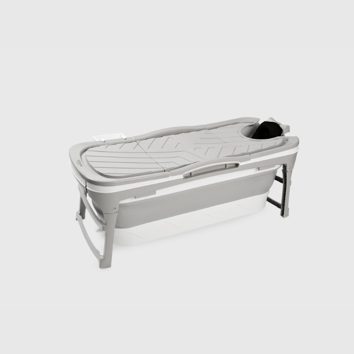 Foldebadekar til voksne - Med låg - 143cm/Grå - Ekstra 300 cm. slange, sort badepude samt ekstra prop inkl. Værdi kr. 698,-.