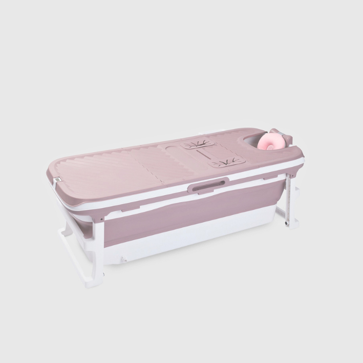 Foldebadekar til voksne - Med låg digital termometer og fodmassage - 150cm/pink XL. Bonus tilbehør medfølger. Værdi kr. 795,-.