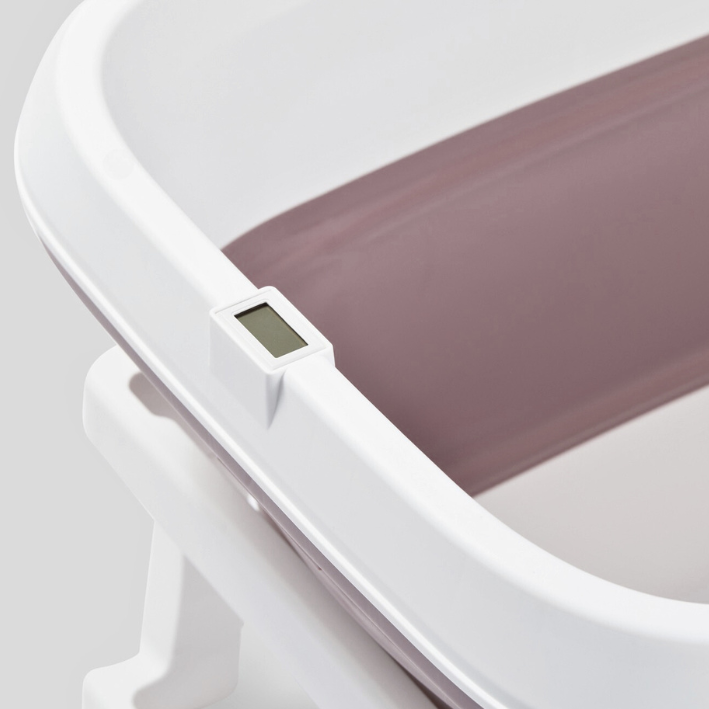 Foldebadekar til voksne - Med låg & termometer - 150cm - rosa -Bonus! 300 cm luksusslange, blå badepude samt ekstra prop inkl.