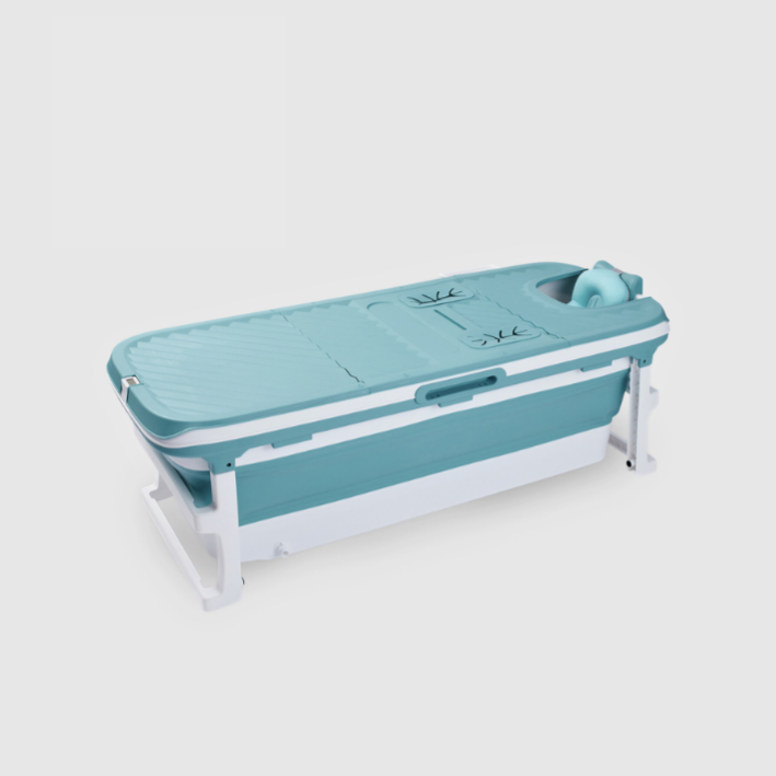 Foldebadekar til voksne med låg, digital termometer og fodmassage - 150cm/blå XL - Bonus tilbehør medfølger. Værdi kr. 795,-.