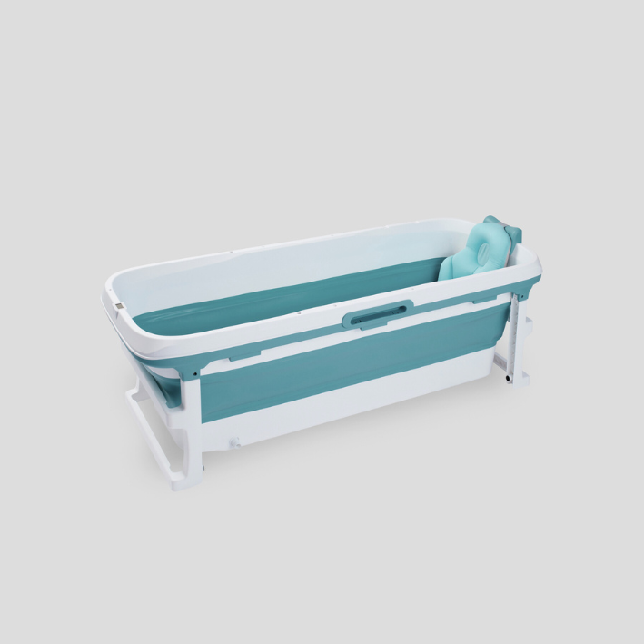 Foldebadekar til voksne med låg, digital termometer og fodmassage - 150cm/blå XL - Bonus tilbehør medfølger. Værdi kr. 795,-.