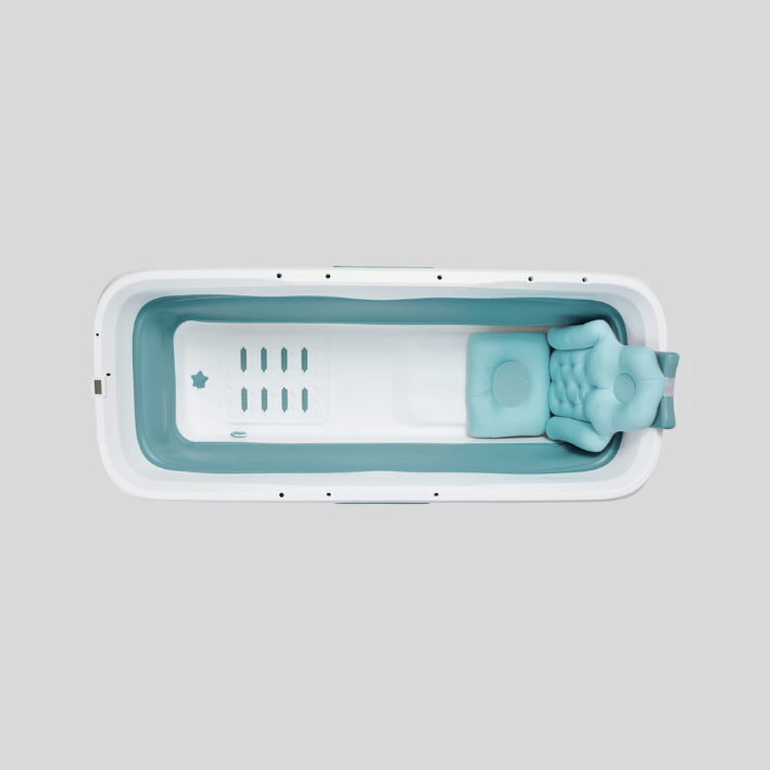 Foldebadekar til voksne med låg, digital termometer og fodmassage - 150cm/blå XL - Bonus tilbehør medfølger. Værdi kr. 795,-.