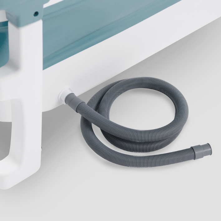 Foldebadekar til voksne med låg, digital termometer og fodmassage - 150cm/Blå XL. Bonus! 150 cm luksusslange, blå badepude samt ekstra prop inkl. Værdi kr. 648,-.