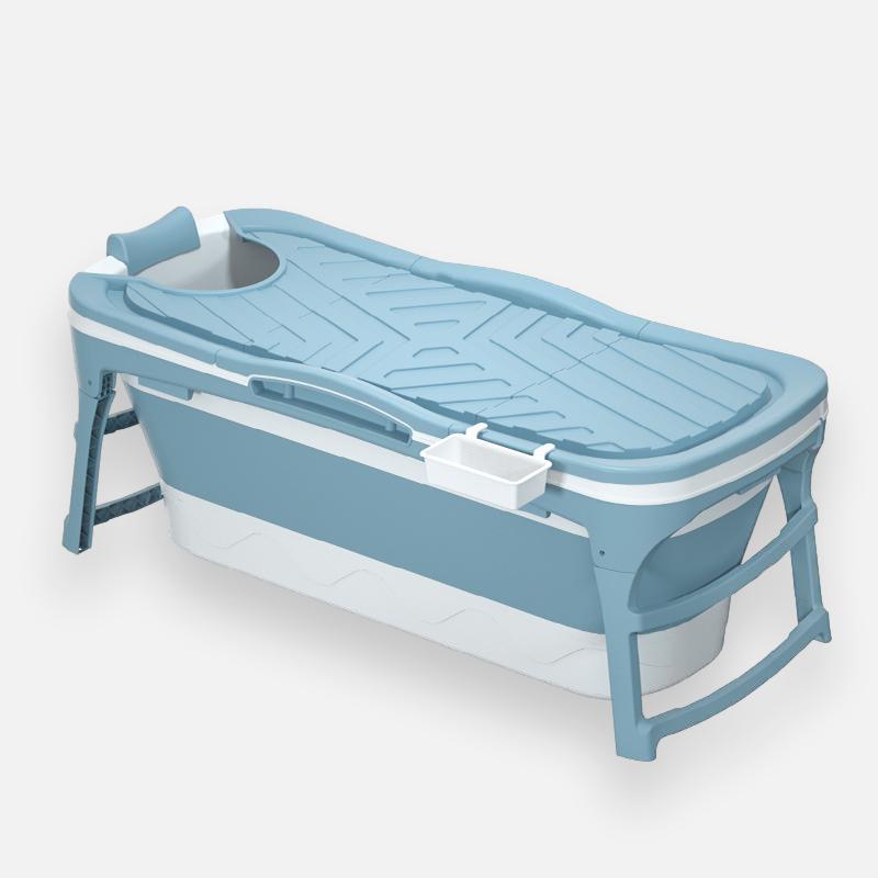 Foldebadekar til voksne med låg - 143cm/Blå - uden fodmassage. Ekstra 150 cm luksusslange, samt ekstra prop inkl. Værdi kr. 648,-.