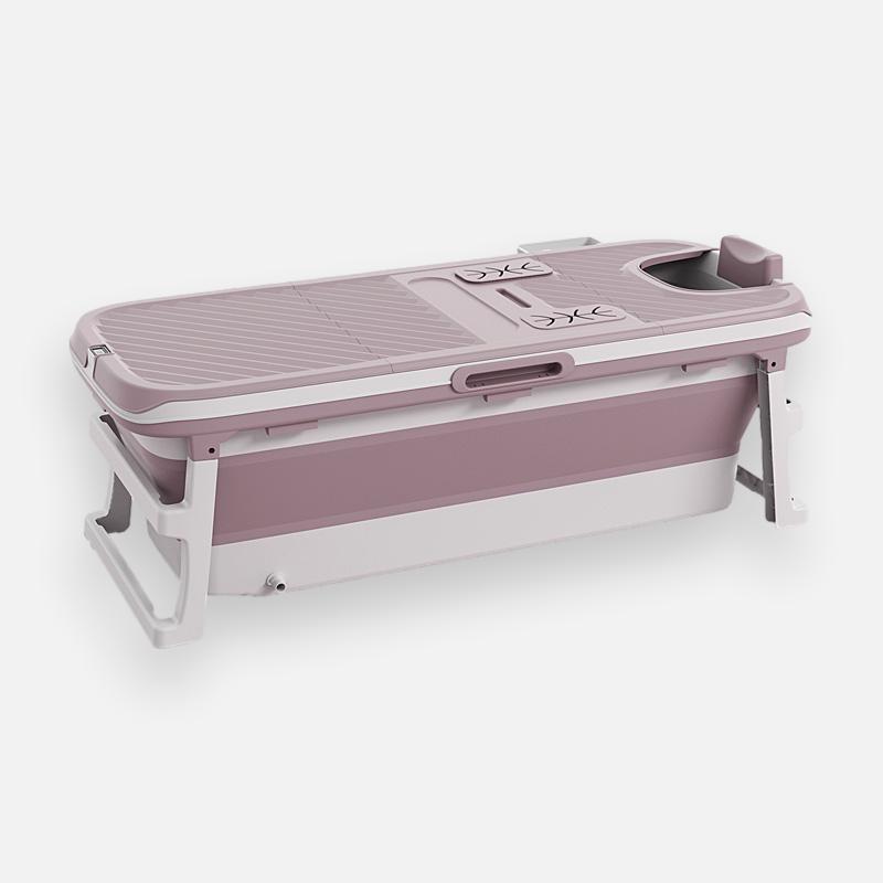 Foldebadekar til voksne med låg, digital termometer og fodmassage - 150cm/Rosa/Pink XL. Ekstra luksusslange på 150 cm samt ekstra prop inkl. Værdi kr. 249,-.