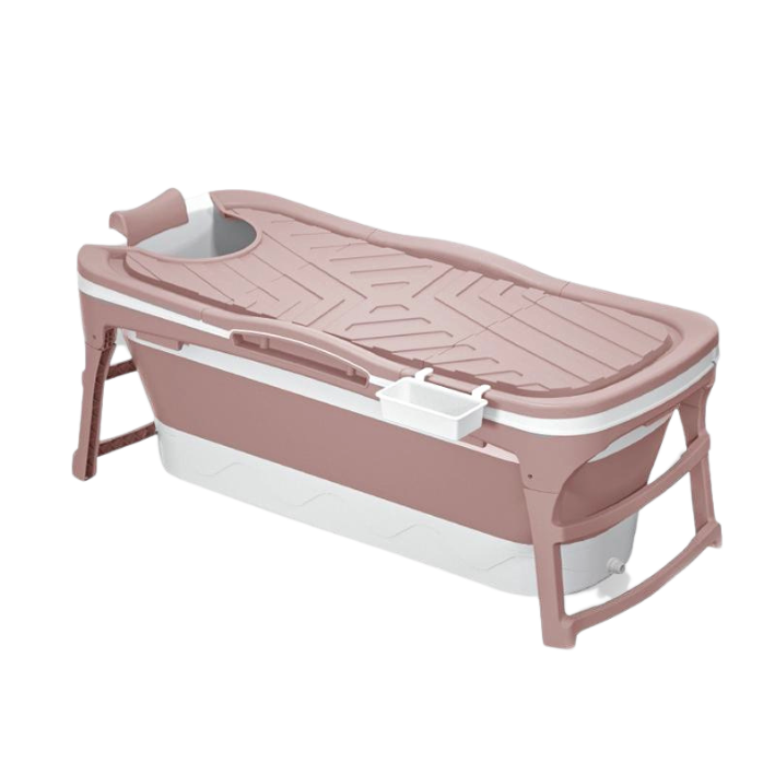 Foldebadekar til voksne med låg - 143cm/Rosa -uden fodmassage. Ekstra 150 cm luksusslange, rosa badepude samt ekstra prop inkl. Værdi kr. 648,-.