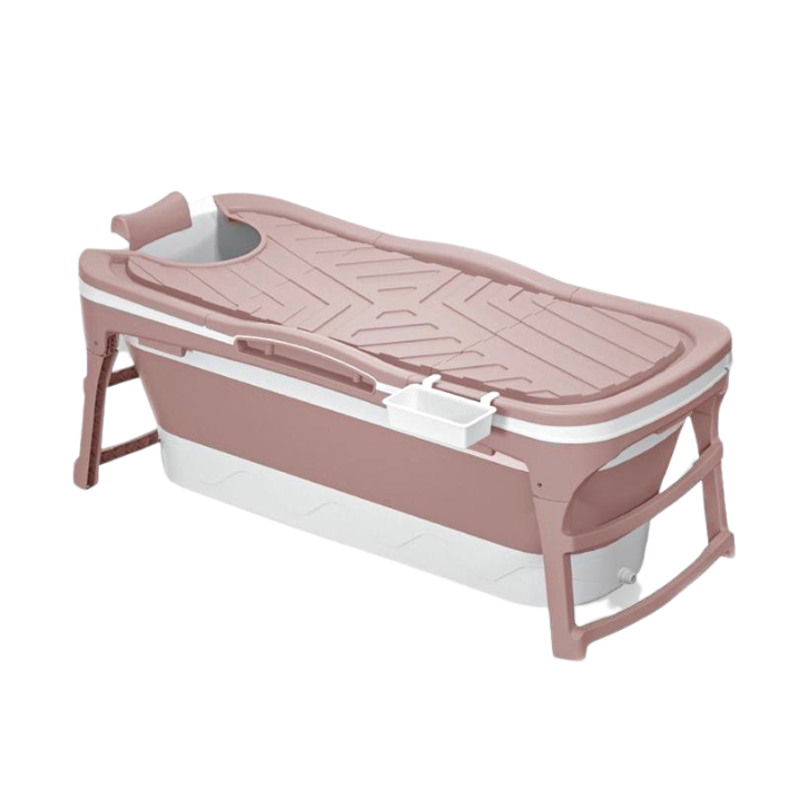 Foldebadekar til voksne med låg - 143cm/Rosa -uden fodmassage. Ekstra 300 cm luksusslange, rosa badepude samt ekstra prop inkl. Værdi kr. 698,-.