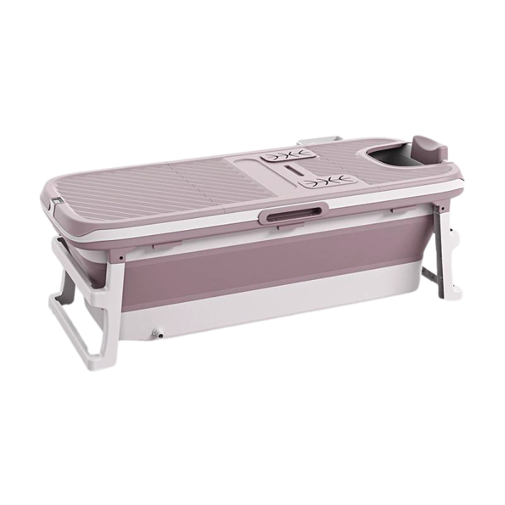 Foldebadekar til voksne med låg, digital termometer og fodmassage - 150cm/Rosa/Pink XL. Ekstra luksusslange på 150 cm samt ekstra prop inkl. Værdi kr. 249,-.