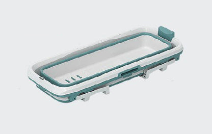 Foldbart badekar til voksne med låg, digital termometer og fodmassage - 150cm/Blå XL. Bonus! 300 cm luksusslange, blå badepude samt ekstra prop inkl.