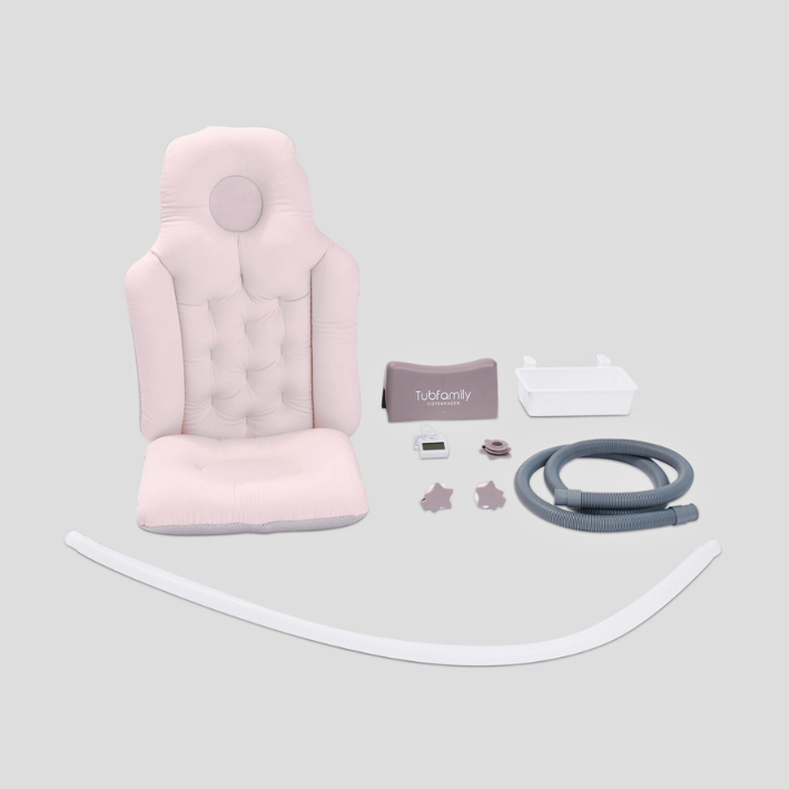 Foldebadekar til voksne - Med låg & termometer - 150cm - rosa -Bonus! 300 cm luksusslange, blå badepude samt ekstra prop inkl.
