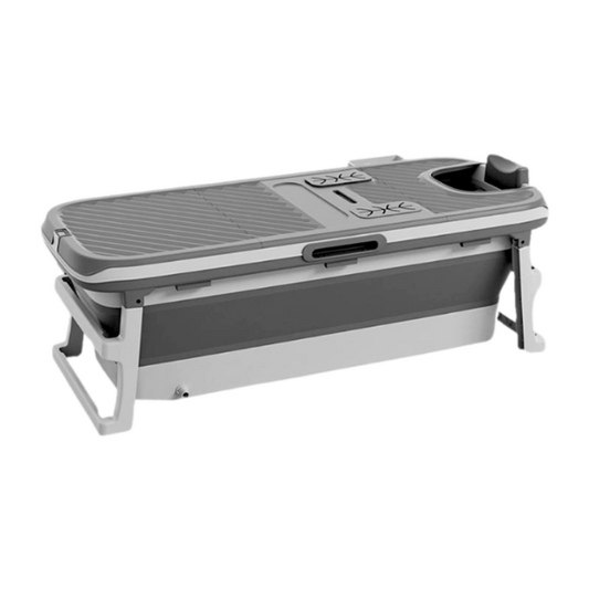 Foldebadekar med låg og termometer - Tisvilde - 150cm - Grå - Bonus! Luksusslange i grå på 300 cm, ekstra prop, inkl. Værdi kr. 598,-