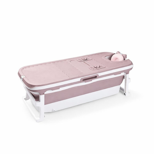 Foldebadekar til voksne - Med låg digital termometer og fodmassage - 150cm/pink XL. Bonus tilbehør medfølger. Værdi kr. 795,-.