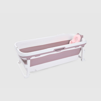 Foldebadekar til voksne - Med låg & termometer - 150cm - rosa -Bonus! 300 cm luksusslange, blå badepude samt ekstra prop inkl.