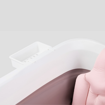 Foldebadekar til voksne - Med låg & termometer - 150cm - rosa -Bonus! 300 cm luksusslange, blå badepude samt ekstra prop inkl.