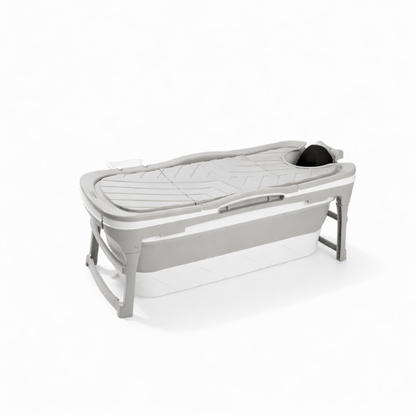 Foldebadekar til voksne - Med låg - 143cm/Grå - Ekstra 300 cm. slange, sort badepude, lækker opbevaringspose samt ekstra prop inkl. Værdi kr. 798,-.