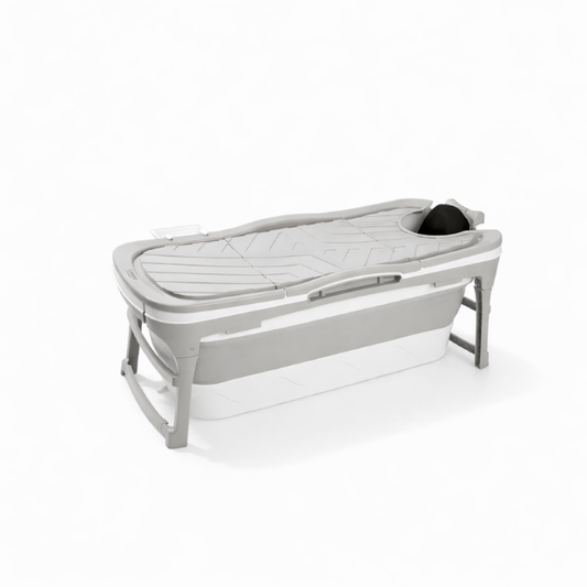 Foldebadekar til voksne - Med låg - 143cm/Grå - Ekstra 300 cm. slange, sort badepude, lækker opbevaringspose samt ekstra prop inkl. Værdi kr. 798,-.