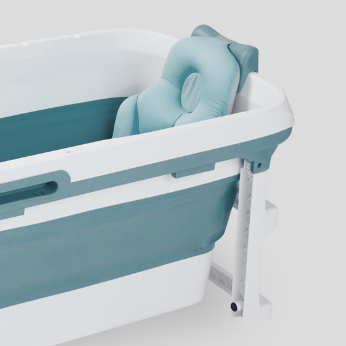 Foldbart badekar til voksne med låg, digital termometer og fodmassage - 150cm/Blå XL. Bonus! 300 cm luksusslange, blå badepude samt ekstra prop inkl.