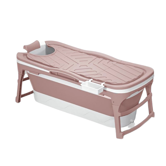 Foldebadekar til voksne med låg - 143cm/Rosa -uden fodmassage. Ekstra 150 cm luksusslange, rosa badepude samt ekstra prop inkl. Værdi kr. 648,-.